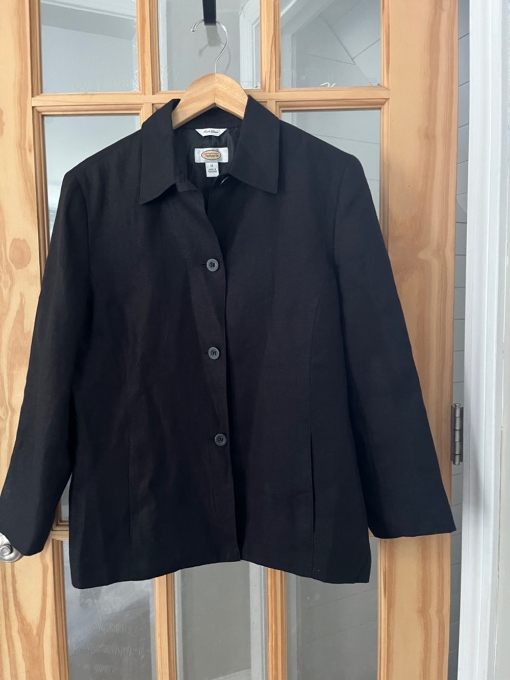 Talbots Blazer Irish Linen Sz 12 Black‎ Lined 3 Button Jacket Pocket Office Vtg